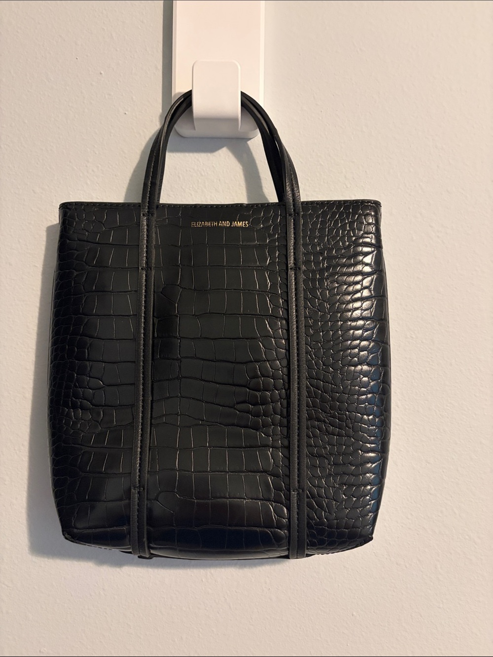 Elizabeth and James Black Croc-Embossed Tote with Double Handles